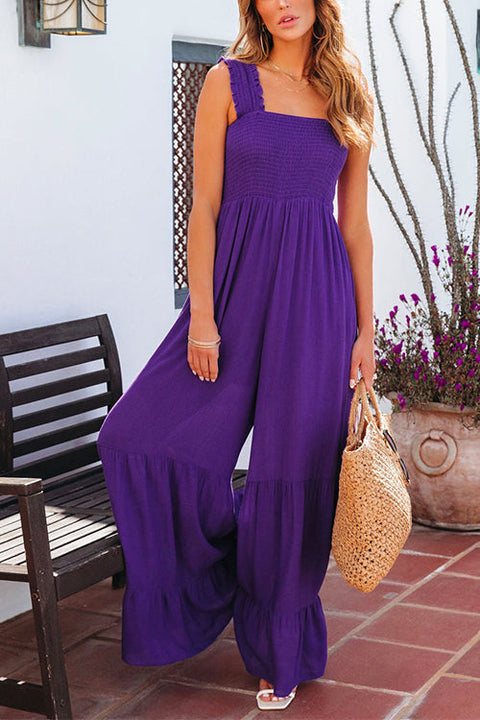 Camilladress Wide Straps Smocked High Waist Ruffle Wide Leg Jumpsuit