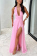 Camilladress Deep V Neck Halter Tie Knot Backless Slit Maxi Dress