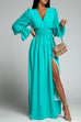 Camilladress V Neck Long Sleeve Smocked Waist Maxi Slit Dress