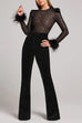 Camilladress Feather Cuffs Bell Bottom Velvet Splice Jumpsuit