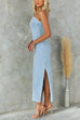 Strapless Tube Side Split Stretchy Denim Maxi Dress