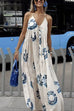 Camilladress Halter V Neck Open Back Printed Swing Maxi Vacation Dress