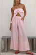 Camilladress Strapless Ruffle Slit Top Elastic Waist Wide Leg Pants Set