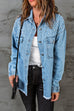 Camilladress Pearls Beading Raw Hem Distressed Denim Shirt Jacket