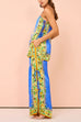 Camilladress Bow Tie Side Split Cami Top Wide Leg Pants Printed Satin Set