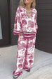 Camilladress Lapel V Neck Long Sleeves Shirt Wide Leg Pants Printed Casual Set