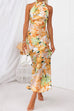 Camilladress Tie Neck Backless Floral Printed Maxi Flowy Dress