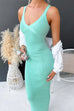 V Neck Ribbed Knit Bodycon Maxi Cami Dress