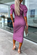 Camilladress Wrap V Neck Puff Sleeves Printed Midi Bodycon Dress