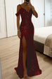 Camilladress V Neck Cold Shoulder High Slit Sequin Maxi Prom Dresses