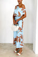 Off Shoulder Waisted Print Maxi Dress