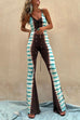 V Neck Lace-up Backless Bell Bottoms Tie Dye Cami Jumpsuit