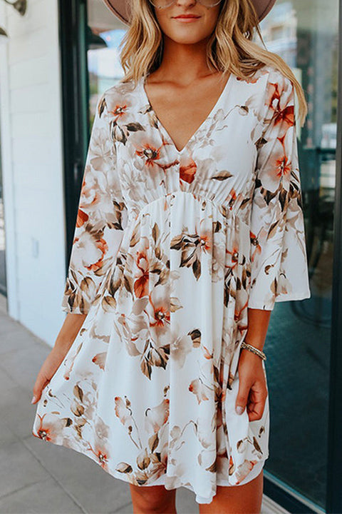 Camilladress V Neck Bell Sleeves Printed Swing Dress