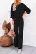 Camilladress Round Neck Pullover Drawstring Waist Wide Leg Pants Loungewear Set