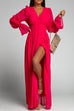 Camilladress V Neck Long Sleeve Smocked Waist Maxi Slit Dress