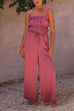 Camilladress Ruffle Cami Top Drawstring Waist Wide Leg Pants Satin Set