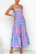 Camilladress Spaghetti Strap Ruffle Tiered Color Block Striped Maxi Dress