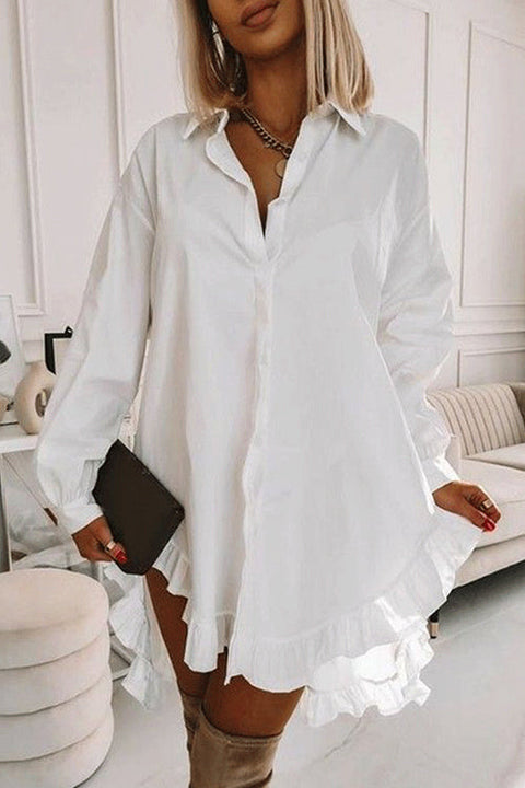 Camilladress Button Down Long Sleeves Curve Hem Ruffle Shirt