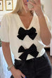 Camilladress V Neck Short Sleeves Bow Knot Knit Top