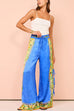 Camilladress Bow Tie Side Split Cami Top Wide Leg Pants Printed Satin Set