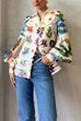 Camilladress Balloon Long Sleeve Graffiti Printed Blouse Shirt