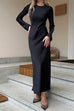 Camilladress Round Neck Long Sleeves Satin Maxi Party Dress