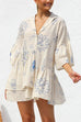 Camilladress Flare Sleeves Button Down Graffiti Print Ruffle Shirt Dress