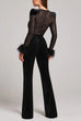 Camilladress Feather Cuffs Bell Bottom Velvet Splice Jumpsuit