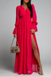 Camilladress V Neck Long Sleeve Smocked Waist Maxi Slit Dress