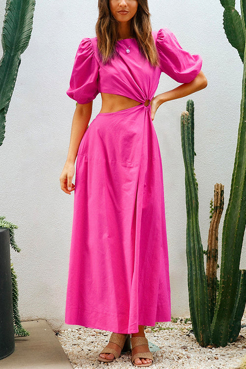 Camilladress Puff Sleeve Cut Out Waist Maxi Vacation Dress