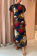 Camilladress Puff Sleeve Cut Out Waist Floral Maxi Swing Dress