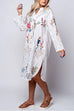 Camilladress V Neck Long Sleeves Side Split Embroidery Shirt Dress