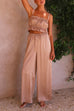 Camilladress Ruffle Cami Top Drawstring Waist Wide Leg Pants Satin Set