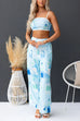 Crop Cami Top and Elastic Waist Wide Leg Pants Printed Set