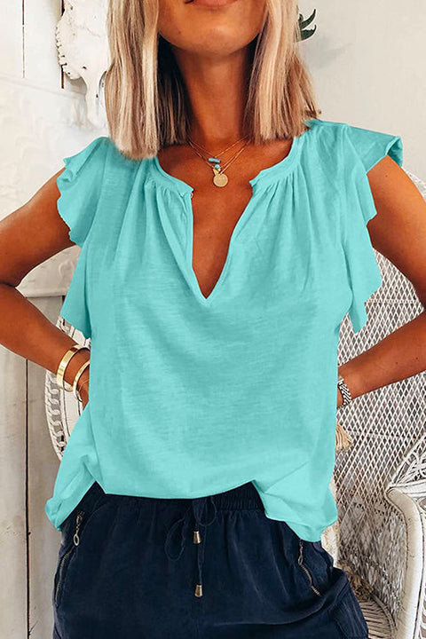 Camilladress V Neck Solid Ruffle T-shirt