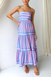 Camilladress Spaghetti Strap Tiered Color Block Striped Maxi Dress