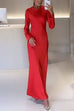 Camilladress Round Neck Long Sleeves Satin Maxi Party Dress