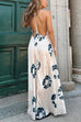 Camilladress Halter V Neck Open Back Printed Swing Maxi Vacation Dress