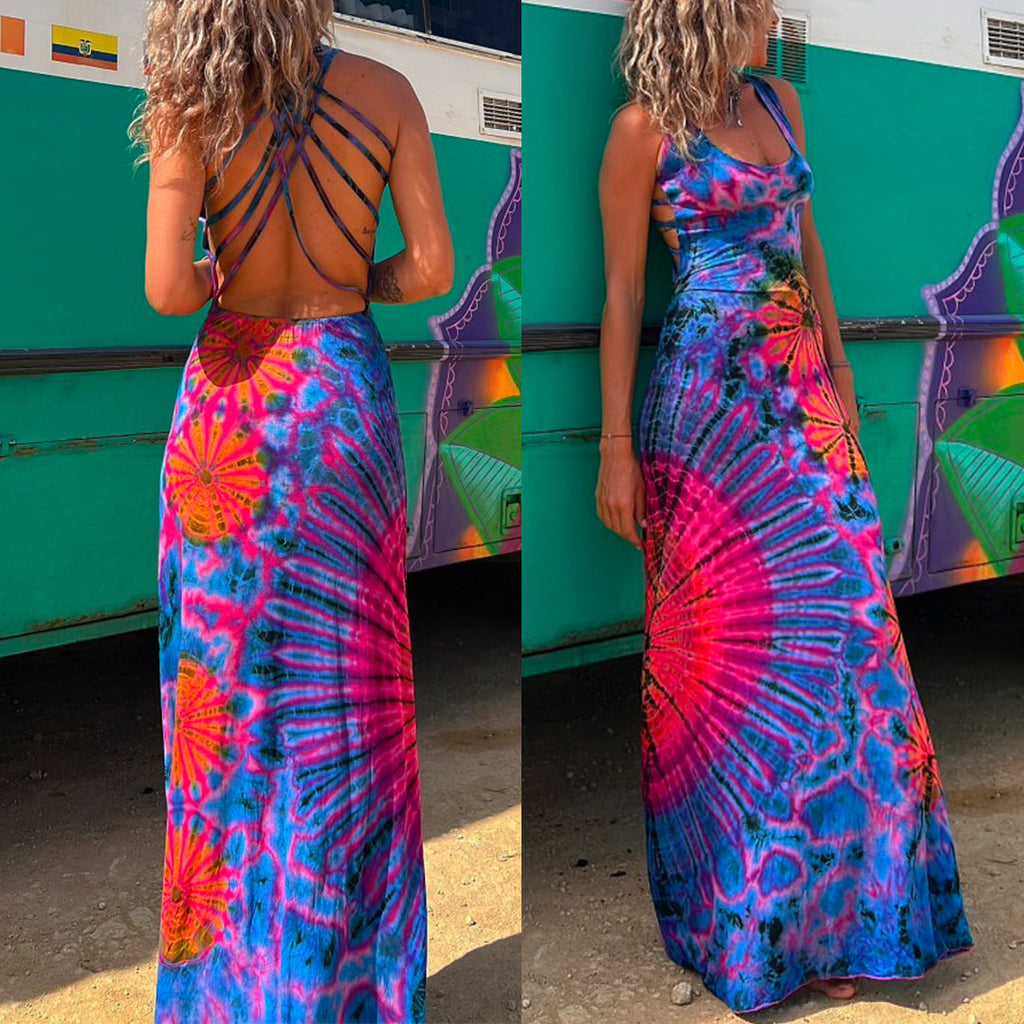 Camilladress Criss Cross Backless Tie Dye Maxi Cami Dress