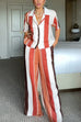 Camilladress Striped Short Sleeves Button Down Shirt Wide Leg Pants Set