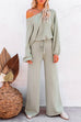 Camilladress Round Neck Pullover Drawstring Waist Wide Leg Pants Loungewear Set