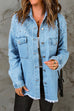 Camilladress Pearls Beading Raw Hem Distressed Denim Shirt Jacket