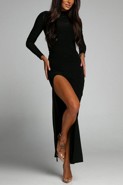 Camilladress Mockneck Long Sleeves High Slit Bodycon Maxi Dress