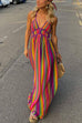 Camilladress V Neck Backless Rainbow Stripes Cami Maxi Holiday Dress