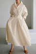 Camilladress Chic Collared Long Sleeves Waisted Cotton Linen Maxi Shirt Dress