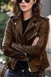 Camilladress Vintage Lapel Zip Up Faux Leather Moto Jacket