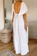 V Neck Flutter Sleeves Backless Ruffle Maxi Dress