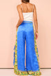 Camilladress Bow Tie Side Split Cami Top Wide Leg Pants Printed Satin Set