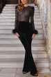 Camilladress Feather Cuffs Bell Bottom Velvet Splice Jumpsuit