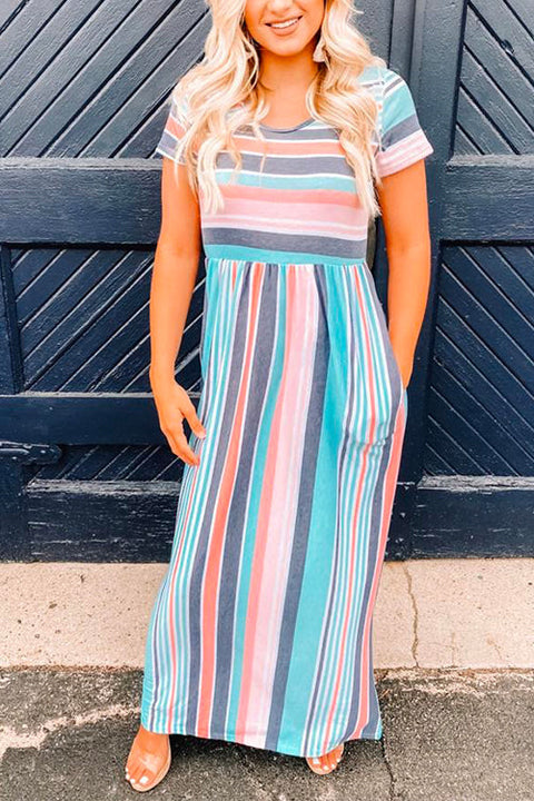 Camilladress Color Block Stripes Waisted Maxi Dress